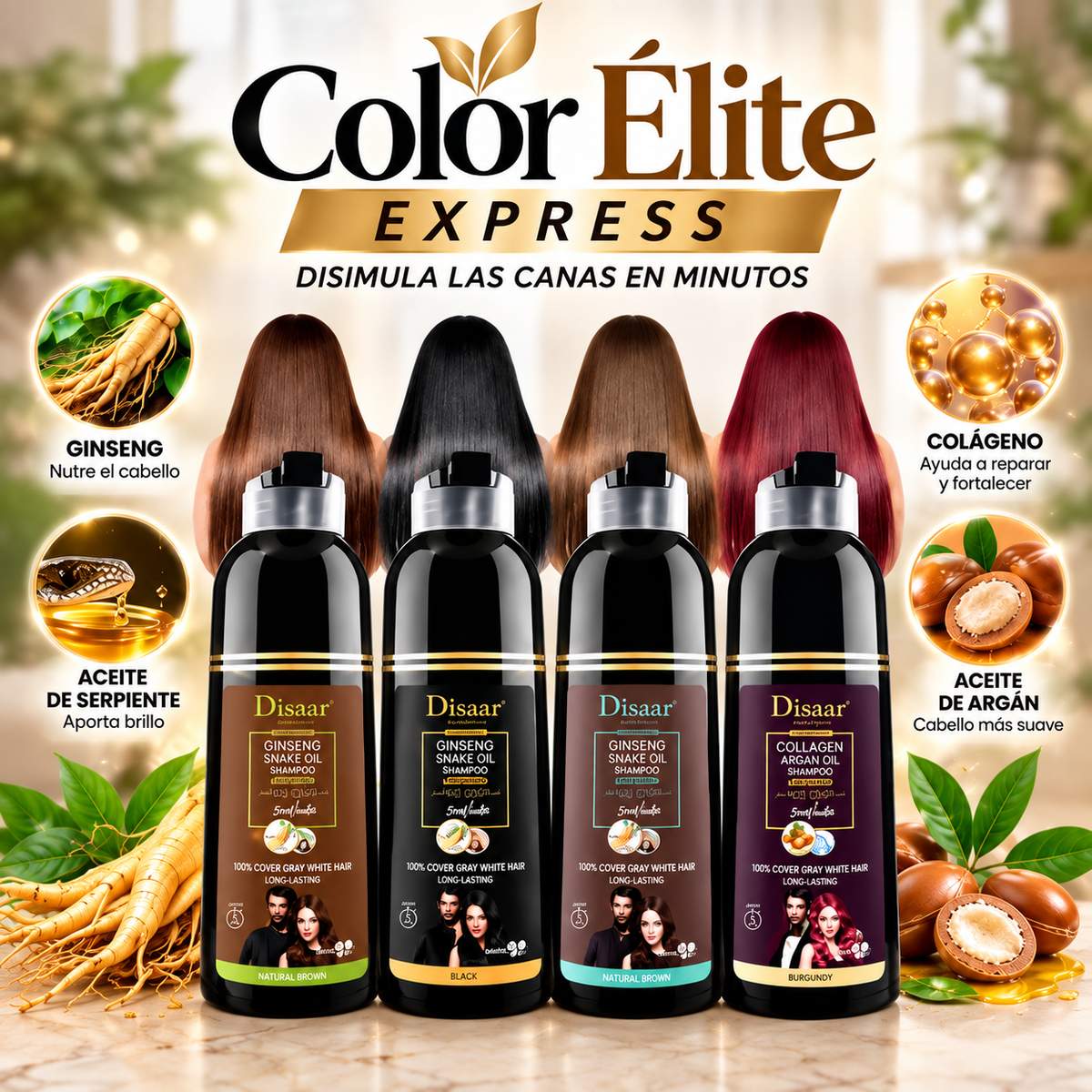 Color Élite Express – Shampoo que disimula las canas en minutos