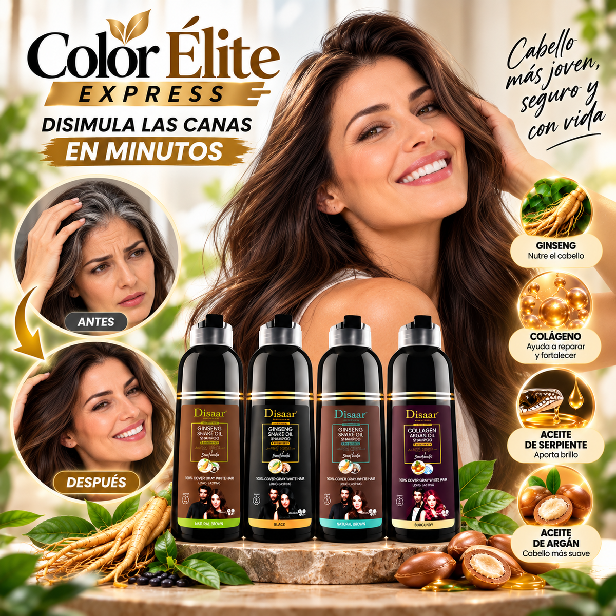Color Élite Express – Shampoo que disimula las canas en minutos